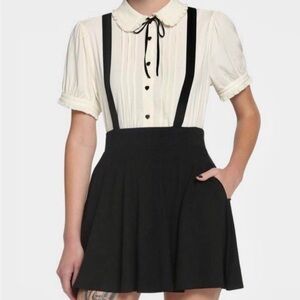 Hot Topic, black jersey circle skirt w/adjustable suspenders - junior size SM